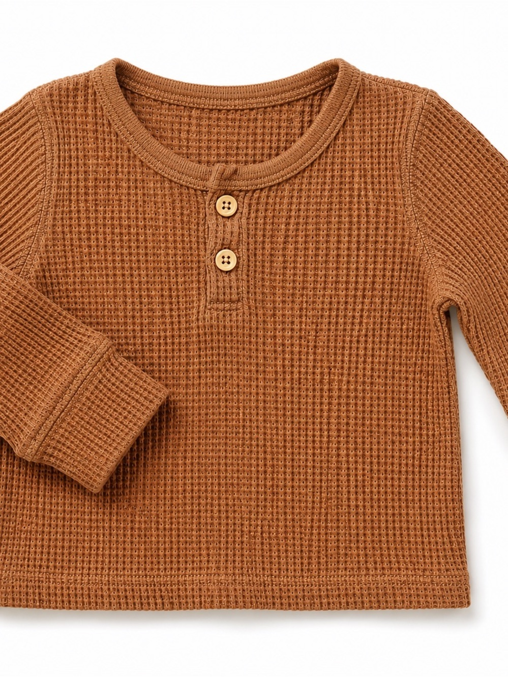 H&M Brown Waffle Knit Long Sleeve Henley Top